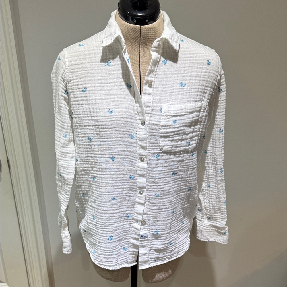 Rails White Gauze Charli Embroidered Button Front Shirt S